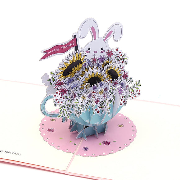 Teacup Bunny Happy Birthday Pop Up Card