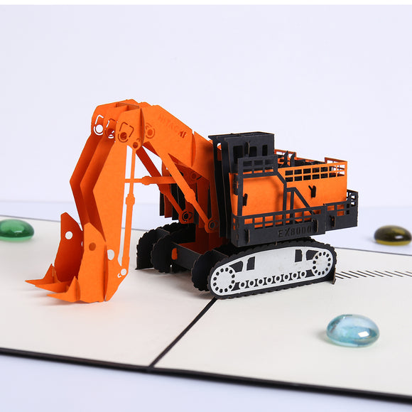 Orange Excavator Pop-up Card